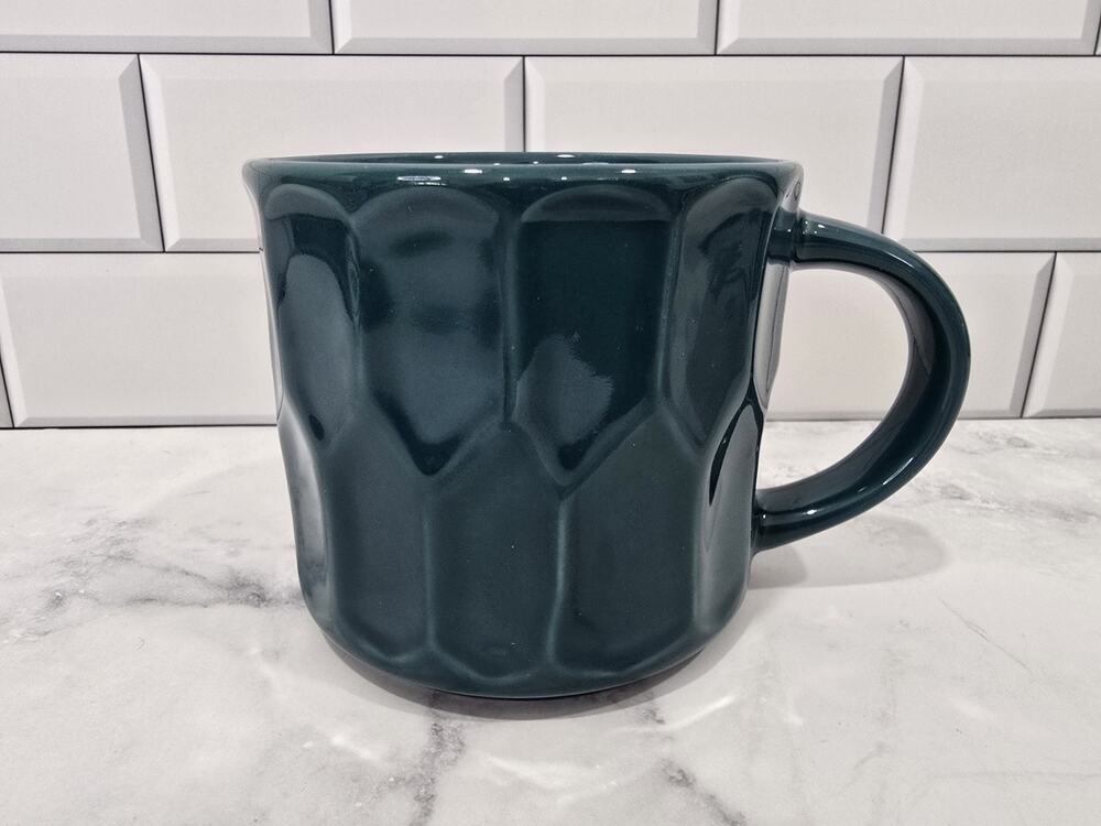 Starbucks Deep Teal Blue Green 2014 Scalloped Honeycomb 14 oz Cup Mug